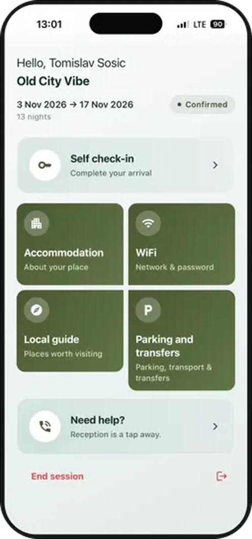 The ARYVATI guest interface on a phone